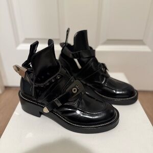 Balenciaga Black Patent Leather Combat Moto Boots